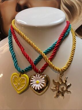 Women’s Colorful Trio Pendant Necklace Set - Yellow, Red, Teal NWOT ALL 16”